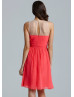 Coral Chiffon Jewel Neckline Short Prom Dress